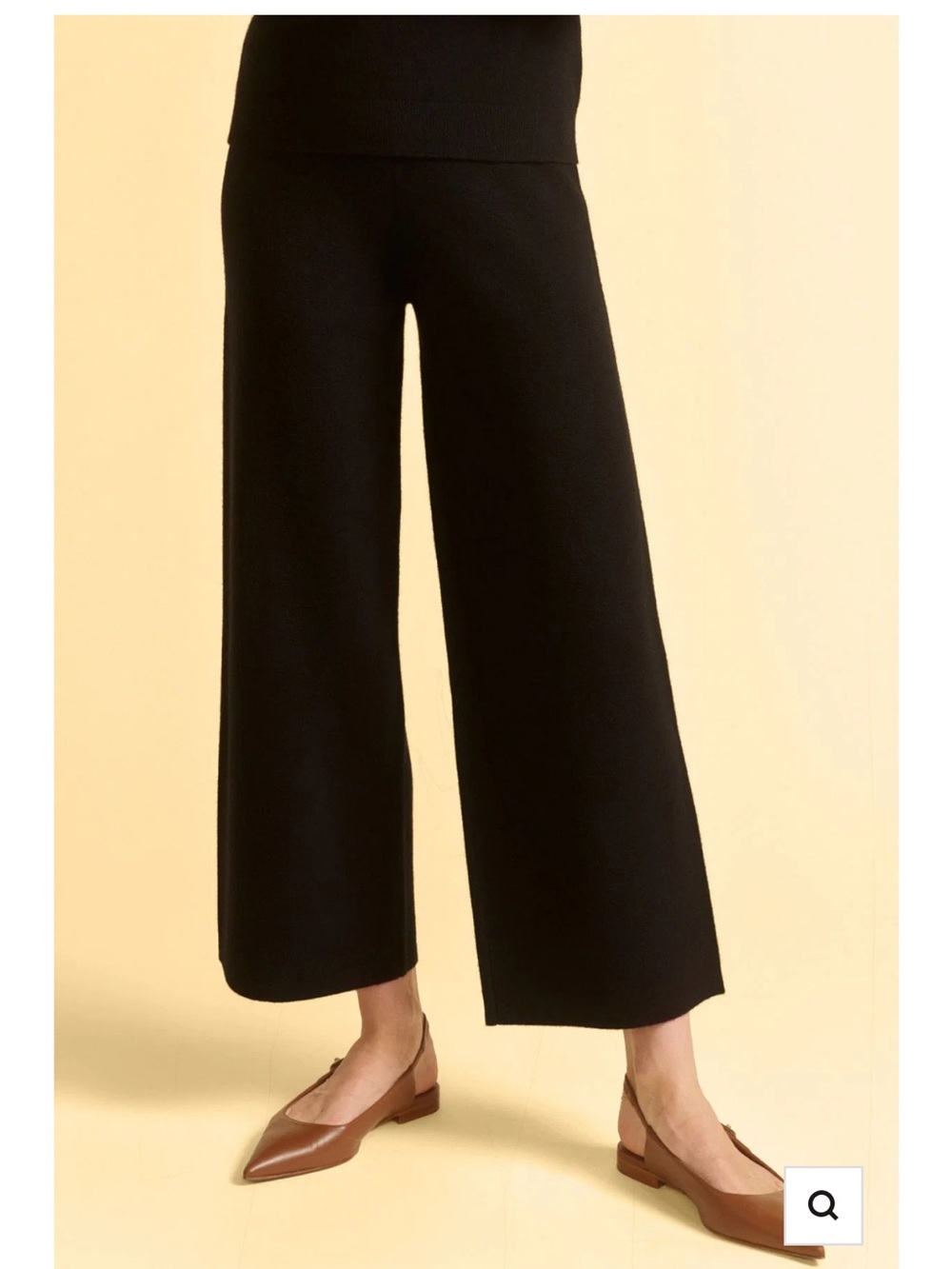 Wide Leg Knit Pants - Black WASHABLE CASHMERE